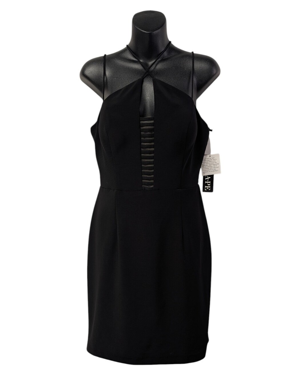 Xscape Women's Size 8 Black Halter Cocktail Dress Mesh Panel NWT